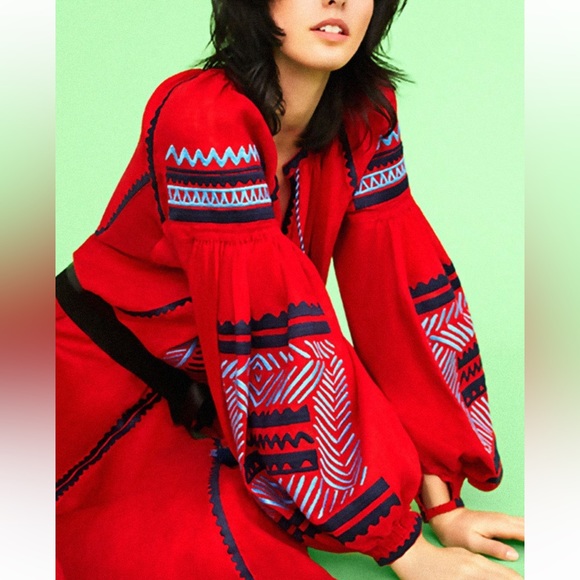 March 11 Namibia Red Linen Mini Dress Size L - Picture 6 of 17